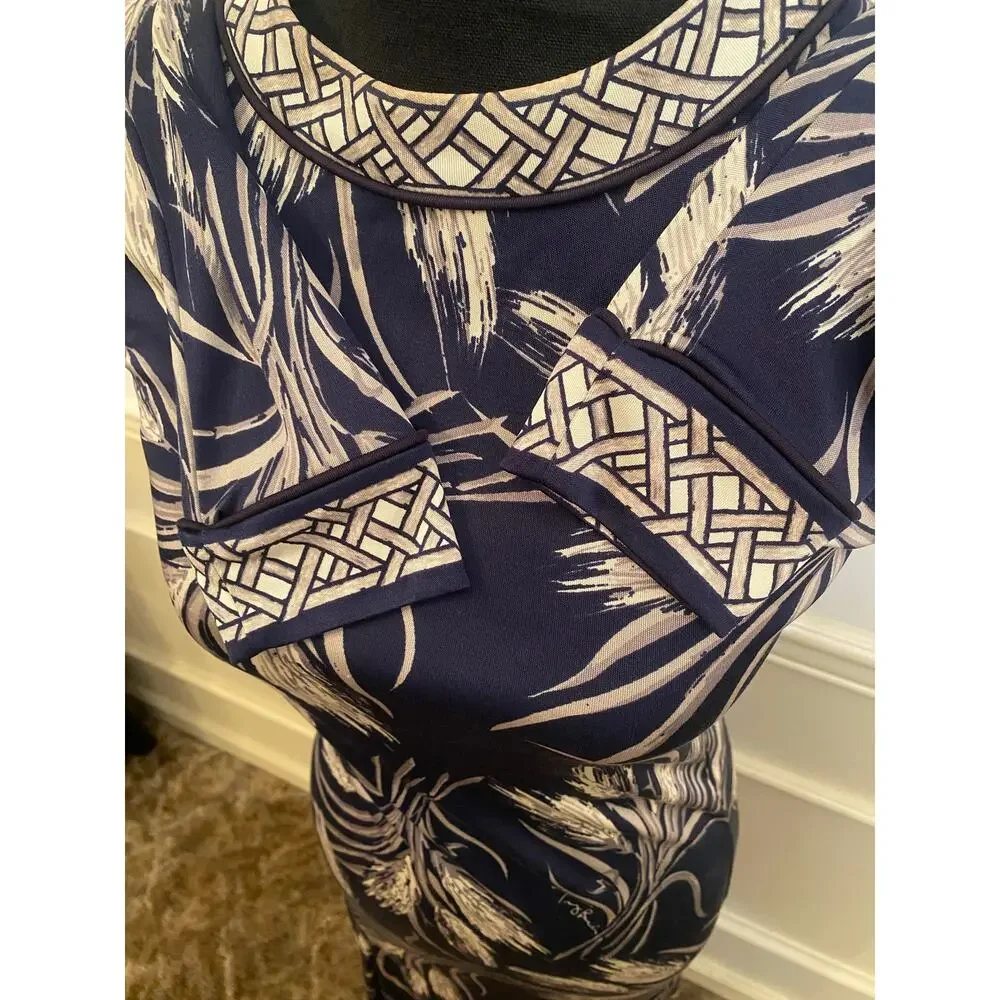 Tory Burch 100% Silk Long Sleeve Feather Boarder Collar Knee Length Dress